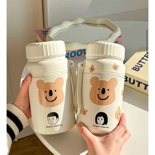 ** Bình giữ nhiệt Gấu Nâu nền trắng 1000ml