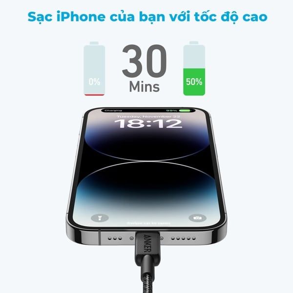 [C] ** Cáp Type C to Lightning Anker 322 A81B6 30W 1.8m