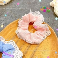 ** Scrunchies viền ren hồng/xanh