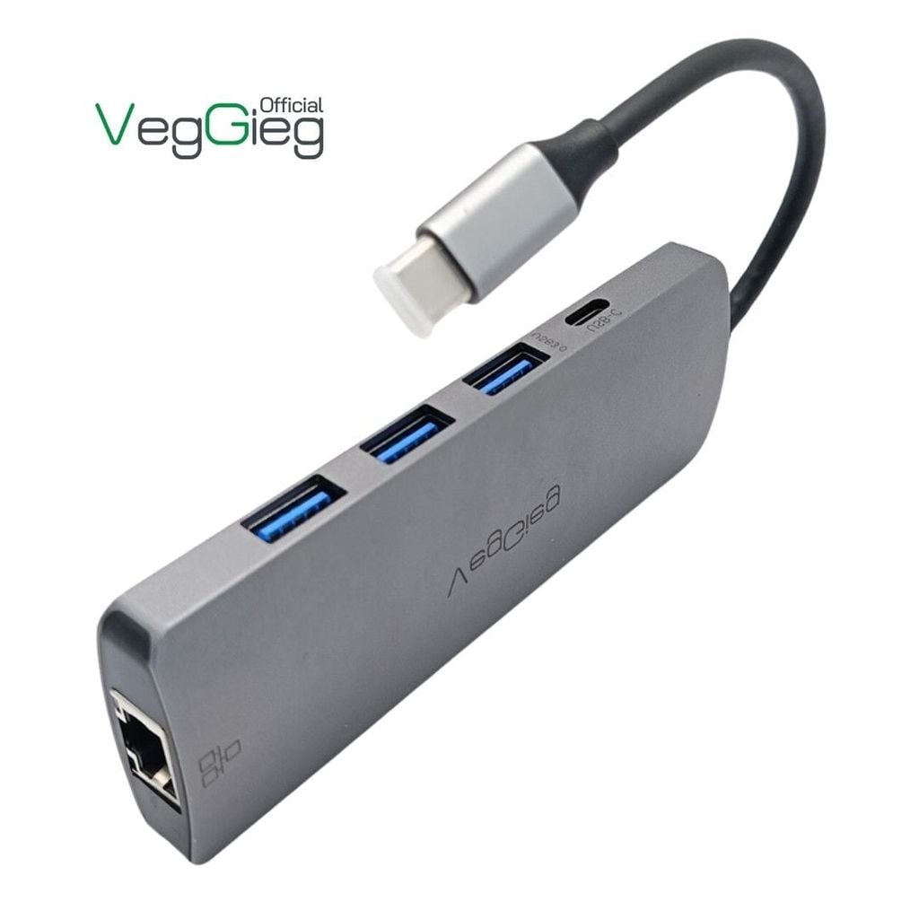 ** Hub chuyển Type C ra Hdmi 3U 3.0 2PD 3.5 SD/TF RJ45 Veggieg V-TC10R