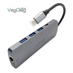 ** Hub chuyển Type C ra Hdmi 3U 3.0 2PD 3.5 SD/TF RJ45 Veggieg V-TC10R