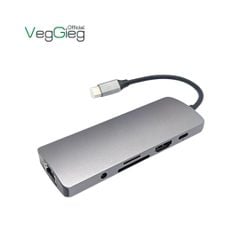 ** Hub chuyển Type C ra Hdmi 3U 3.0 2PD 3.5 SD/TF RJ45 Veggieg V-TC10R