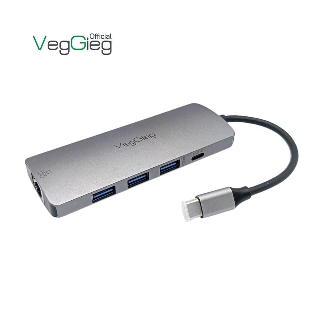 ** Hub chuyển Type C ra Hdmi 3U 3.0 2PD 3.5 SD/TF RJ45 Veggieg V-TC10R