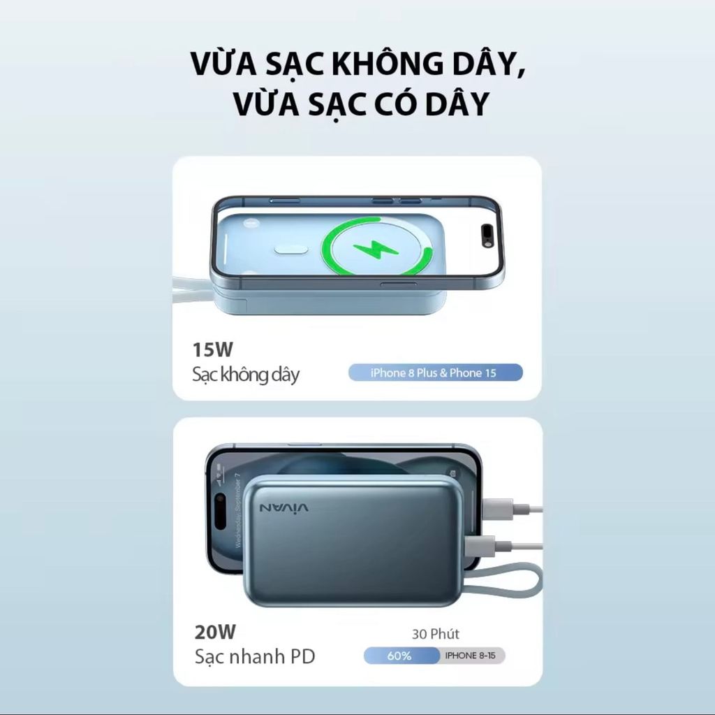 [C] ** Pin dự phòng không dây Vivan VPB-W13 kèm dây