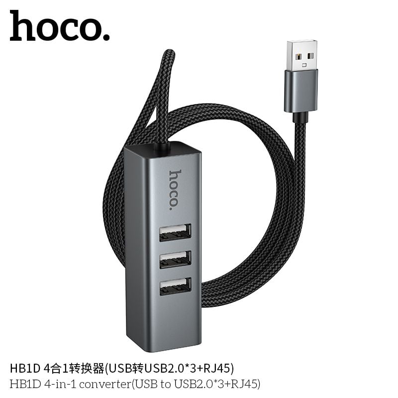 Hub USB sang 3U 2.0 + RJ45 Hoco HB1D