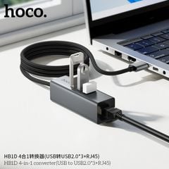 Hub USB sang 3U 2.0 + RJ45 Hoco HB1D