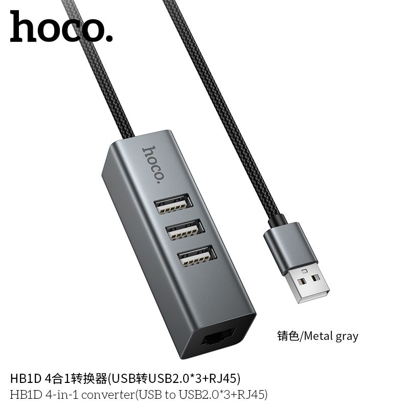 Hub USB sang 3U 2.0 + RJ45 Hoco HB1D