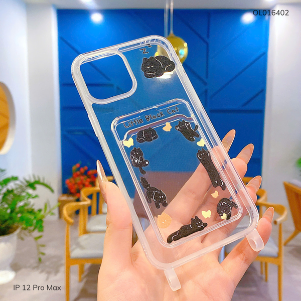Ốp IP 12 Pro Max dẻo trong khe ví Little Black Cat