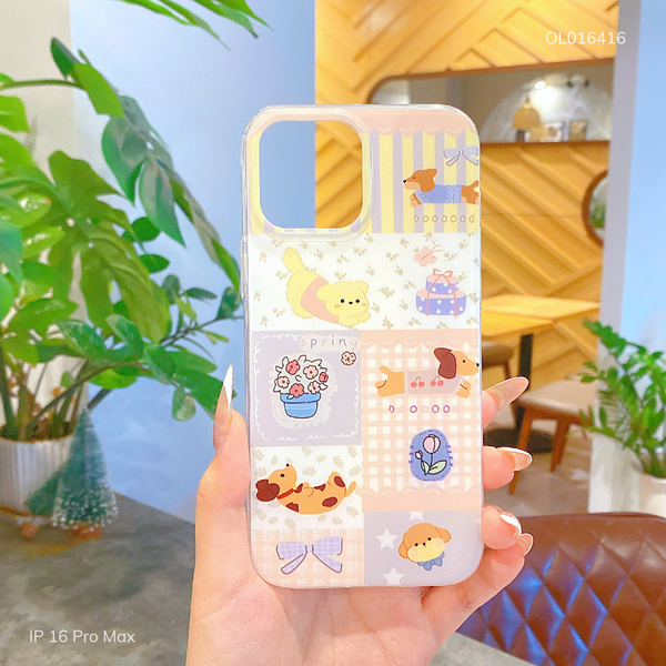 Ốp IP 16 Pro Max lưng họa tiết nhiều ô cún DoooooG