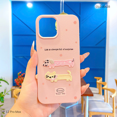 Ốp IP 12 Pro Max dẻo hồng vân sần Puppy Your Life