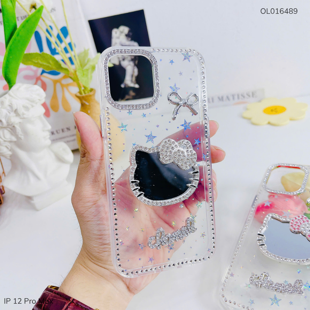 ** Ốp IP 12 Pro Max lưng ngôi sao đính Kitty gương