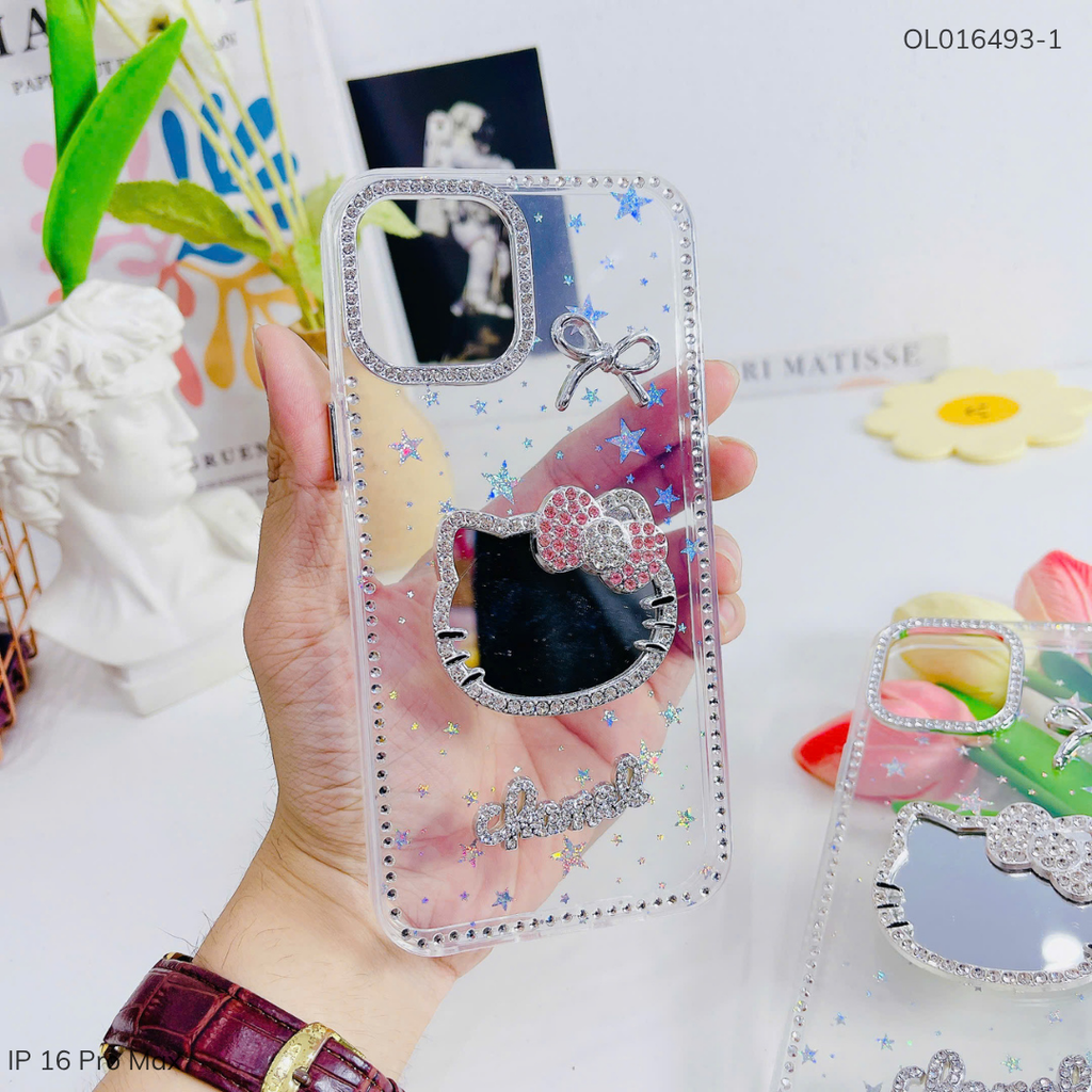 ** Ốp IP 16 Pro Max lưng ngôi sao đính Kitty gương