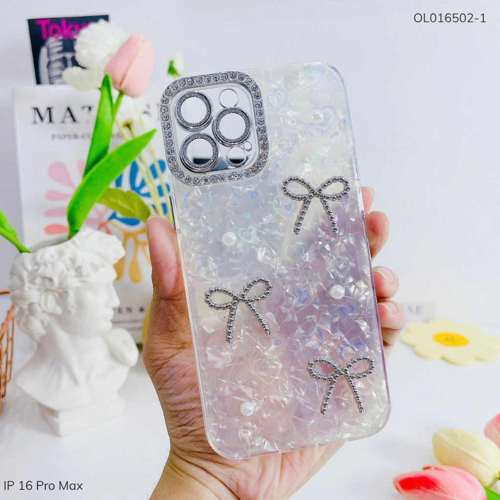 ** Ốp IP 16 Pro Max lưng thạch anh tim 3D