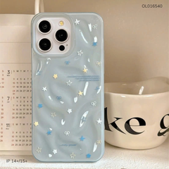 Ốp IP 14 Plus/15 Plus dẻo gồ ghề ngôi sao xanh trắng
