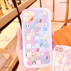 Ốp IP 14+/15+ dẻo viền nổi nhiều thú kẻ ô vuông