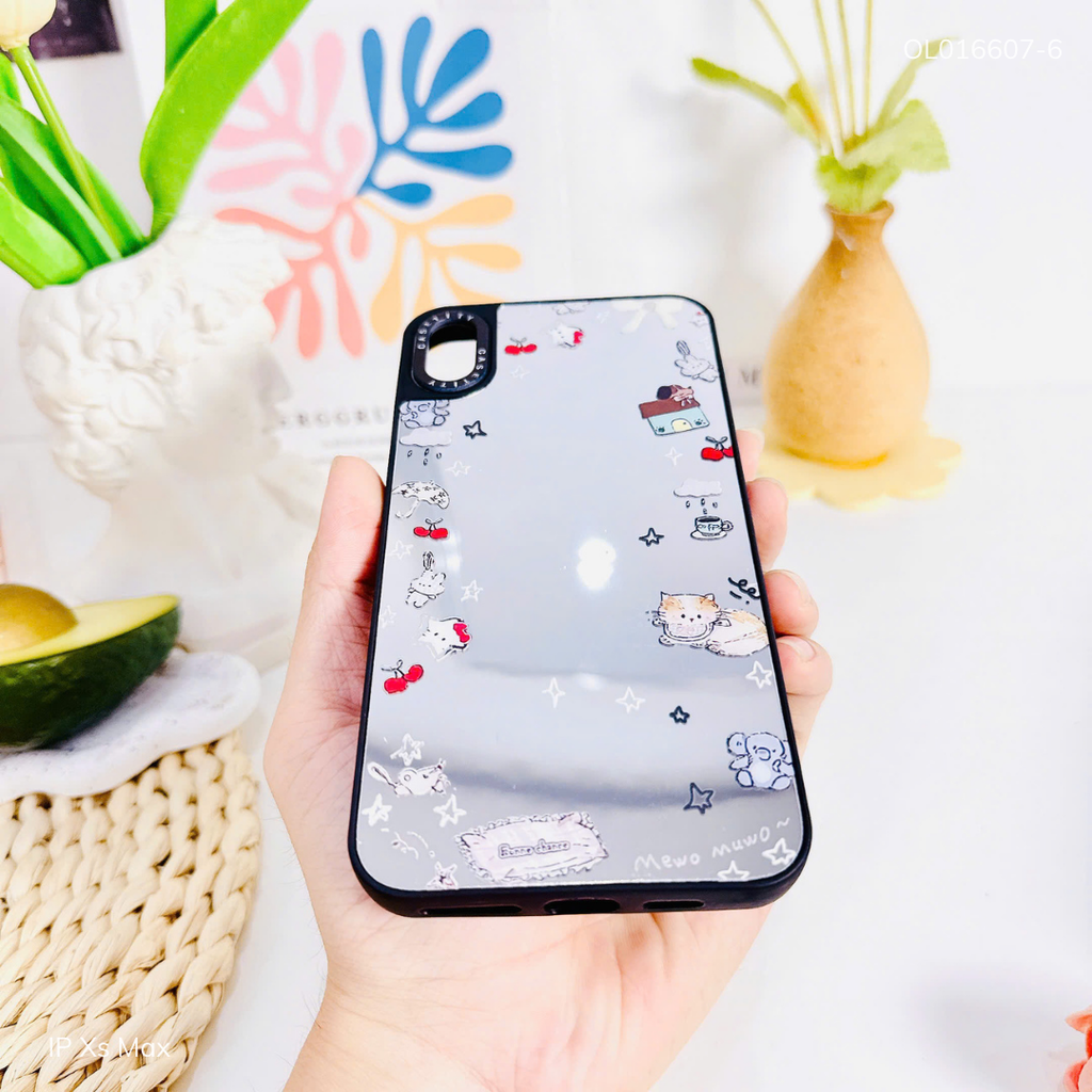Ốp IP Xs Max tráng gương viền đen nhiều hình