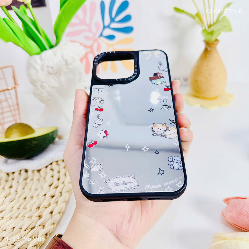 Ốp IP 13 Pro Max tráng gương viền đen nhiều hình