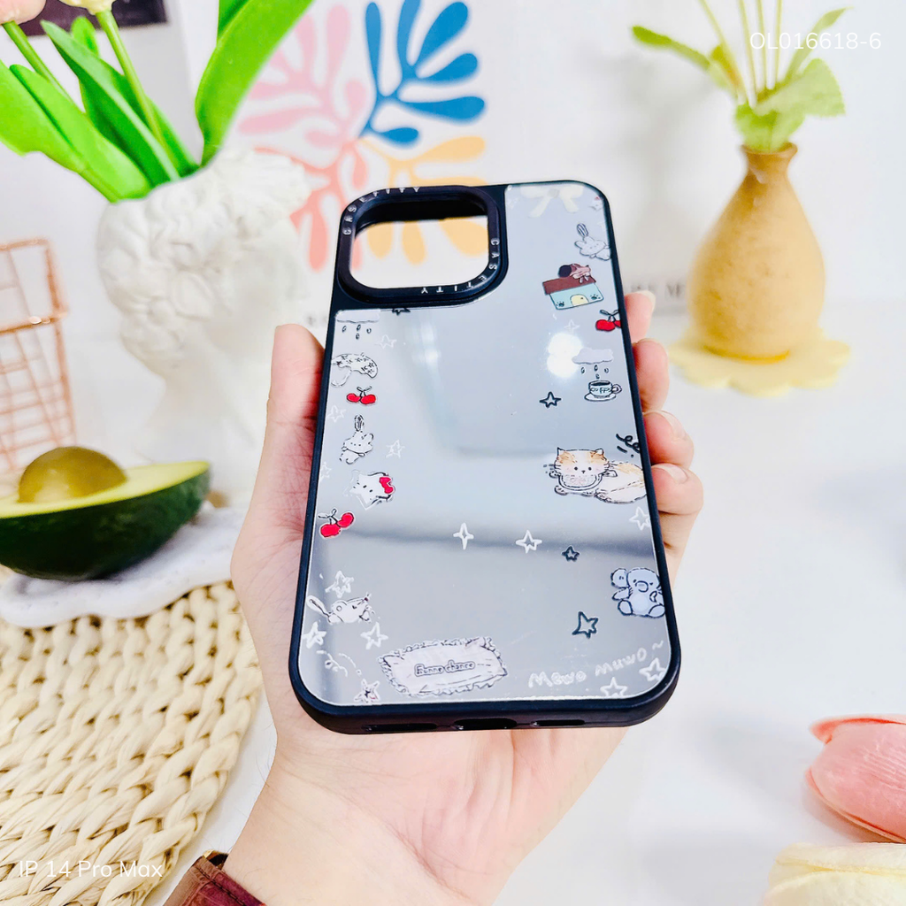 Ốp IP 14 Pro Max tráng gương viền đen nhiều hình
