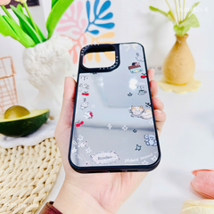 Ốp IP 15 Pro Max tráng gương viền đen nhiều hình