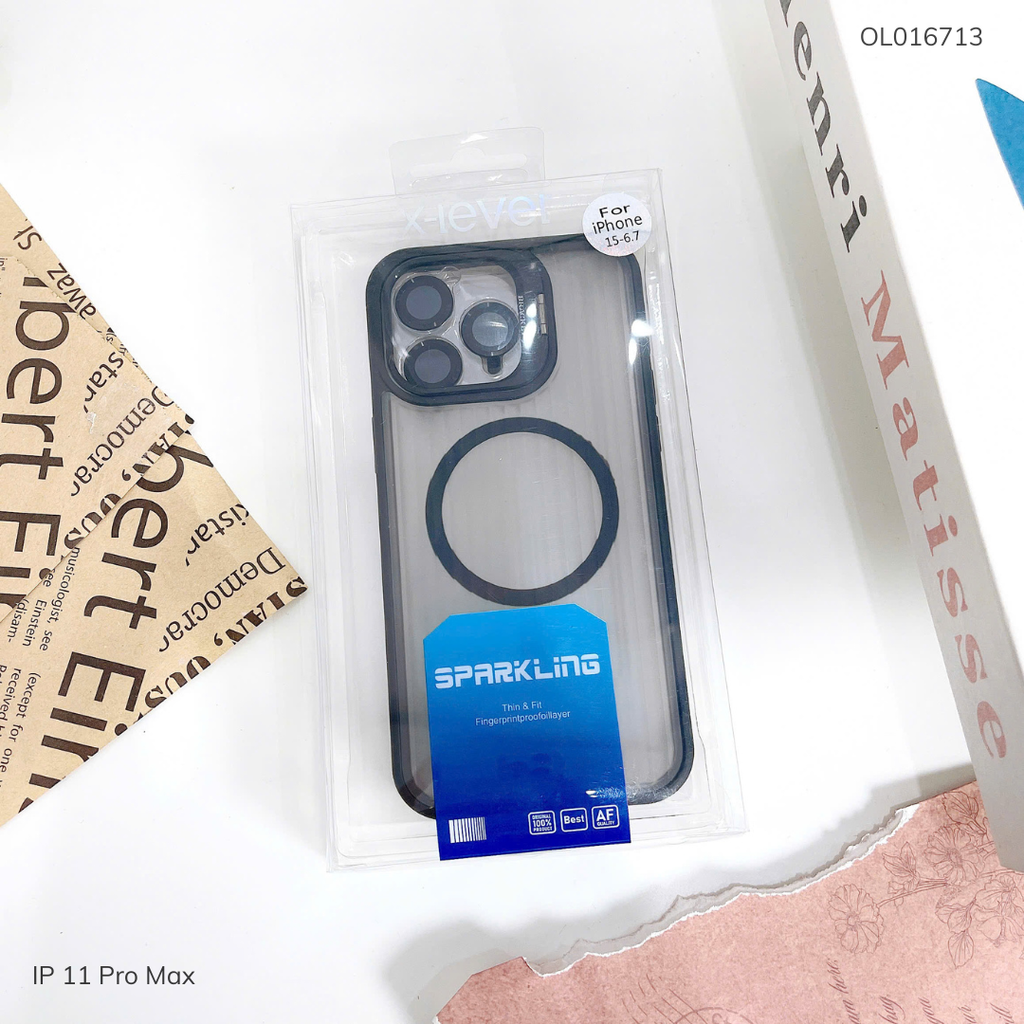 Ốp IP 11 Pro Max X-Level Magsafe nhám sọc đứng viền màu giá đỡ camera