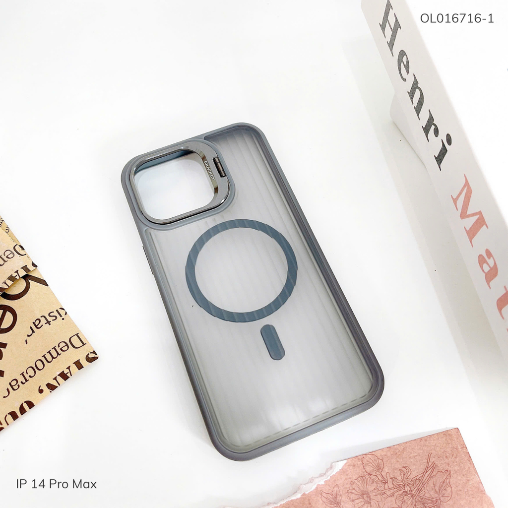 Ốp IP 14 Pro Max X-Level Magsafe nhám sọc đứng viền màu giá đỡ camera