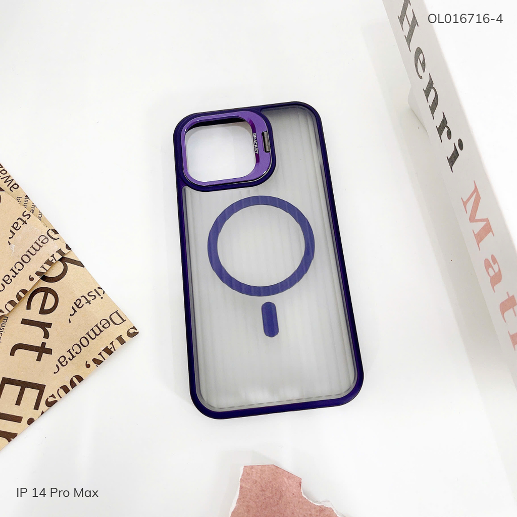 Ốp IP 14 Pro Max X-Level Magsafe nhám sọc đứng viền màu giá đỡ camera