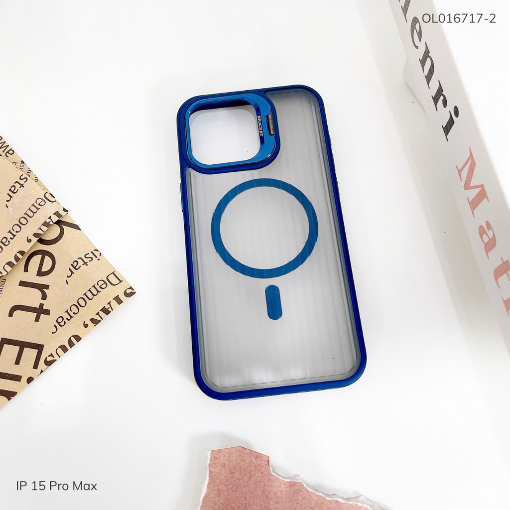Ốp IP 15 Pro Max X-Level Magsafe nhám sọc đứng viền màu giá đỡ camera