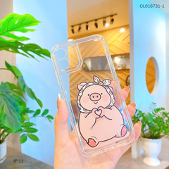Ốp IP 11 6.1 dẻo trong in hình heo đội khăn