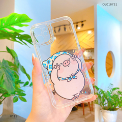 Ốp IP 11 6.1 dẻo trong in hình heo đội khăn