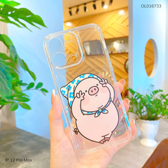Ốp IP 12 Pro Max dẻo trong in hình heo đội khăn