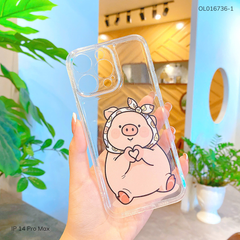 Ốp IP 14 Pro Max dẻo trong in hình heo đội khăn