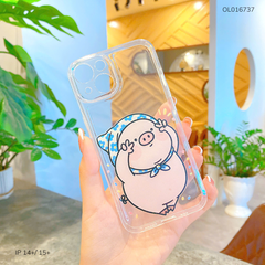 Ốp IP 14 Plus/15 Plus dẻo trong in hình heo đội khăn