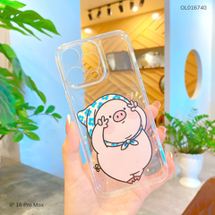 Ốp IP 16 Pro Max dẻo trong in hình heo đội khăn