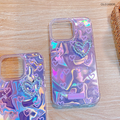 Ốp IP 11 6.1 vân đá 7 màu tim hồng Romantic Story Đính Tim Bạc