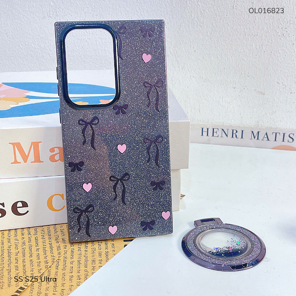 ** Ốp SS S25 Ultra lưng nhũ kim tuyến nhiều hình kèm giá đỡ rời