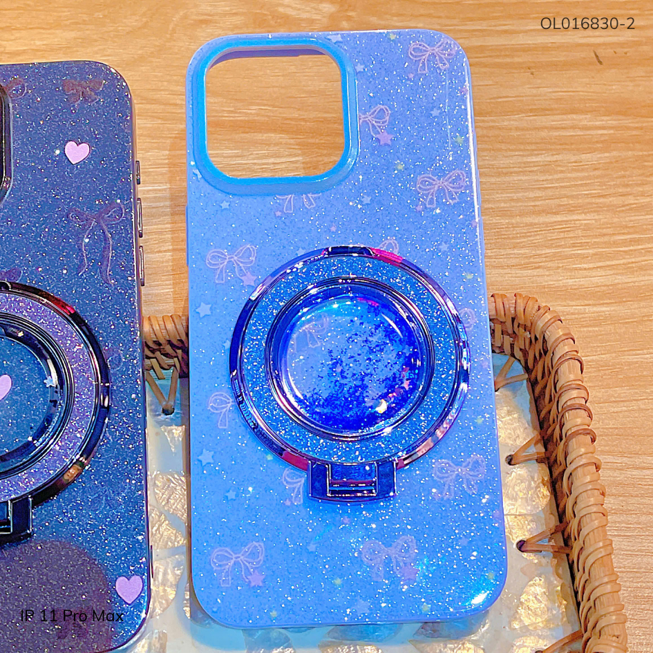 ** Ốp IP 11 Pro Max lưng nhũ kim tuyến nhiều hình kèm giá đỡ rời