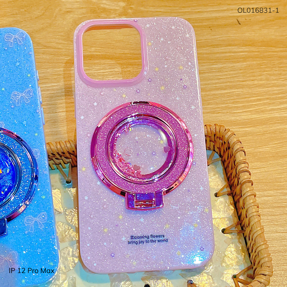 ** Ốp IP 12 Pro Max lưng nhũ kim tuyến nhiều hình kèm giá đỡ rời