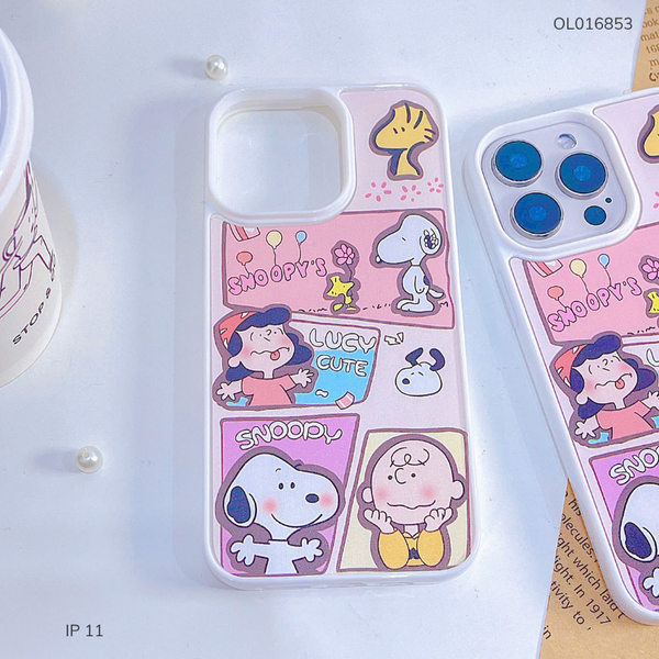 Ốp IP 11 6.1 dẻo trắng in Snoopys đóng khung