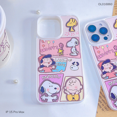 Ốp IP 15 Pro Max dẻo trắng in Snoopys đóng khung