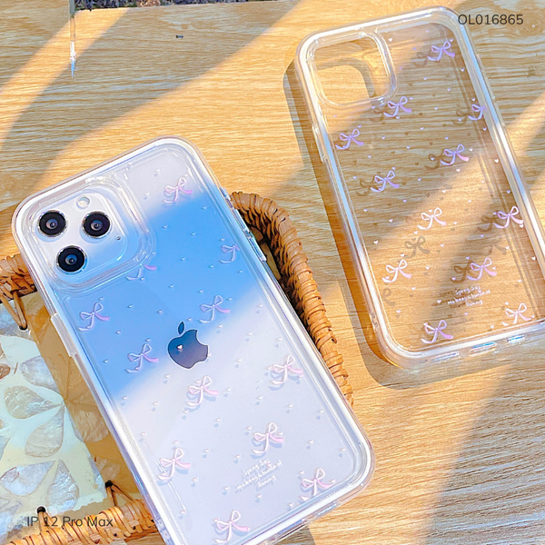 Ốp IP 12 Pro Max lưng trong nơ tím viền kem 2 màu