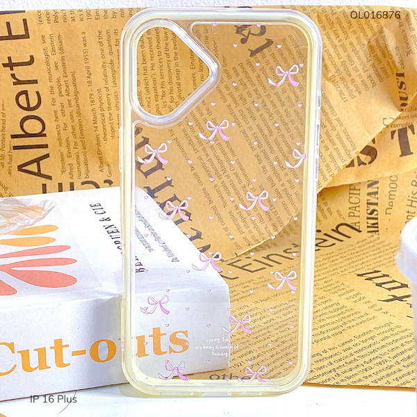 Ốp IP 16 Plus lưng trong nơ tím viền kem 2 màu