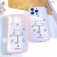 Ốp IP 12 Pro Max dẻo trong dù Kitty viền hồng 2 lớp