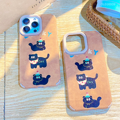 Ốp IP 15 6.1 giả da 3 mèo đen nền nâu