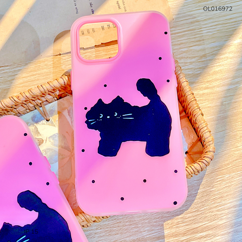 Ốp IP 15 6.1 2 lớp mèo đen chấm bi