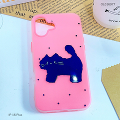 Ốp IP 16 Plus 2 lớp mèo đen chấm bi