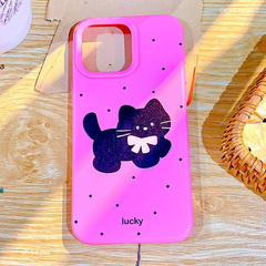Ốp IP 14 Pro dẻo mèo đen chấm bi Lucky