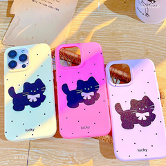 Ốp IP 14 Pro dẻo mèo đen chấm bi Lucky
