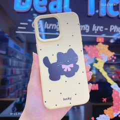 Ốp IP 15 Pro dẻo mèo đen chấm bi Lucky