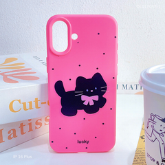 ** Ốp iPhone 16 Plus dẻo mèo đen chấm bi Lucky