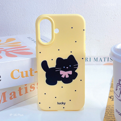 ** Ốp iPhone 16 Plus dẻo mèo đen chấm bi Lucky